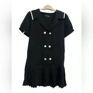 NWOT Shein Dazy Black Double Breasted Sailor Collar‎ Pleated Hem Dress Size M
